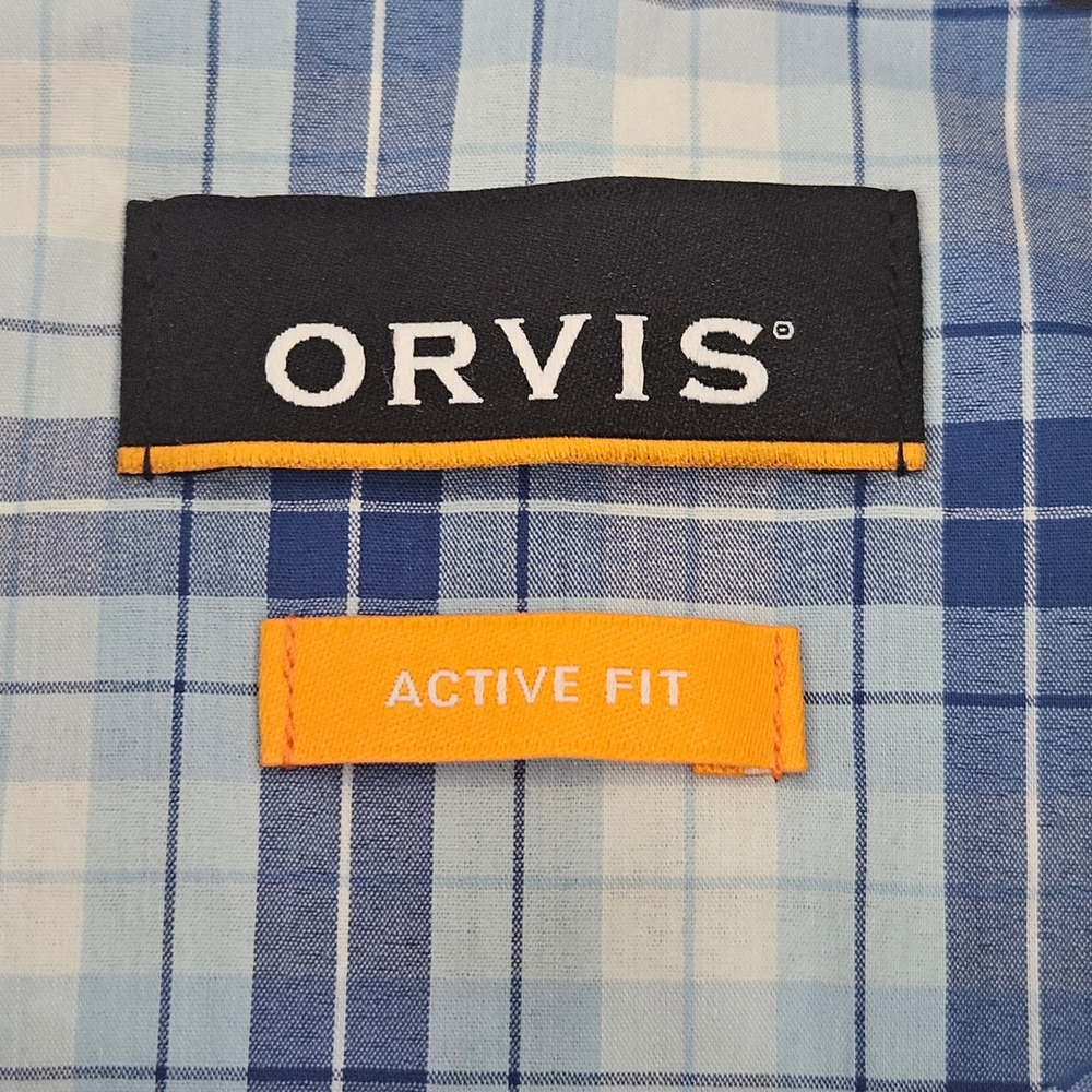 Orvis Mens XL Blue Plaid Short Sleeve Active Fit Button Down Shirt RN 70534 - Picture 4 of 10